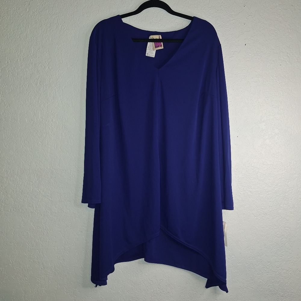 NWT Anthony Original Blue Asymmetrical Tunic Blouse Size 2X